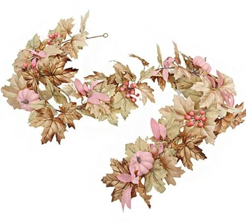175cm Herbstgirlande mit Ahornblättern, Kürbissen und Beeren, Künstliche Herbstdekoration für Kamin, Thanksgiving, Halloween (Braun)