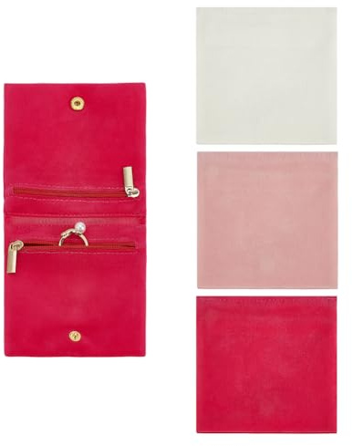 CRAFTYMELODY 3 sacchetti per gioielli in microfibra in 3 colori, organizer da viaggio, pieghevole, piccolo rotolo di gioielli, custodia con cerniera, accessori da viaggio