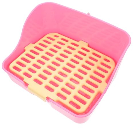 HYTROVE Caja de Arena para Conejos Bandeja y Rejilla Filtrante, Plástico Resistente, Tamaño Mediano, Entrenamiento para Baño en Jaula, para Conejos, Cobayas y Hámsteres Color Aleatorio