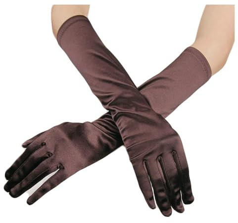 Hrlace Guantes largos para mujer, guantes largos de satén, guantes de dedo vintage, para novia, boda, elegante, para mujer, bodas, Halloween, carnaval, fiestas, disfraces, accesorios, café, Talla