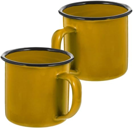 iplusmile 2 Piezas Taza de Café Vintage y Taza de Leche Portátil Multifunción para Hogar y Oficina, Diseño Retro Práctico y Fácil de Limpiar, Accesorio Adecuado para Bebidas Calientes | Amarillo, Uso Diario en Hogar, Resistente al Óxido, Mango Antideslizante y Borde Antiquemaduras