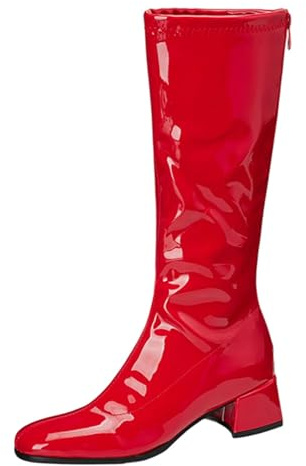 CuteFlats Stivali in vernice da donna | stivaletti lucidi con tacco da 4,5 cm e chiusura lampo per tutti i giorni, Colore: rosso, 38 EU