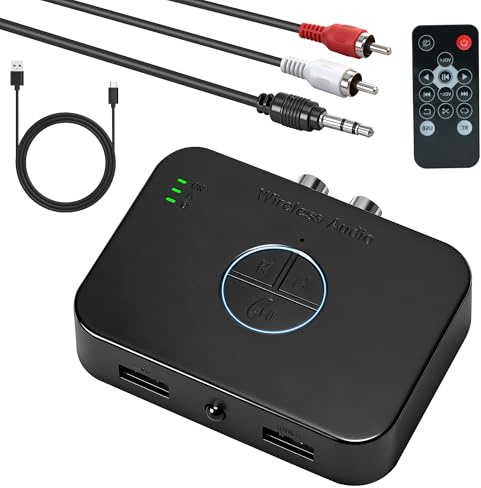 4-in-1 Wireless Bluetooth 6.0 Receiver for HIFI, 3.5mm Bluetooth Adapter | For HIFI/Home Stereo/Speaker with RCA/AUX, Long Range, Low Latency, Dual Device Connection, Supporting Phone Charging