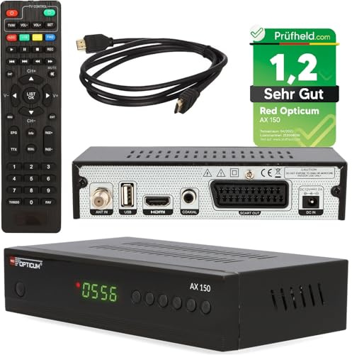 RED Opticum AX-150 Sat Receiver mit Aufnahmefunktion PVR Ready, Digital Sat-Receiver HD fähig für Satelliten, Satellitenschüssel mit HDMI - SCART - USB, TV HD-Receiver Satellit TV (Test: SEHR GUT)