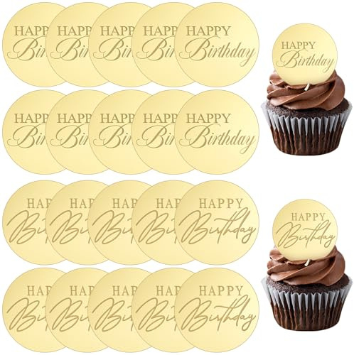 qingmeng 20 Stück Happy Birthday Cake Topper Tortendeko Geburtstag Gold, Happy Birthday Kuchen Deko Torten Tortenstecker Muffin Geburtstagstorte Cupcake Toppers für Mädchen, Kinder, Hochzeit