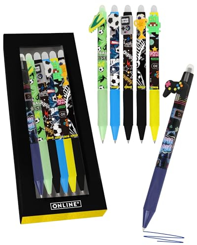 Online magiXX, 6x Radierstift Fun Boys I Gelschreiber blau radierbar mit 0,7mm Strichstärke I Tintenroller zum Schreibenlernen, Büro I kompatibel mit Frixion Mine I Radierbarer Kugelschreiber