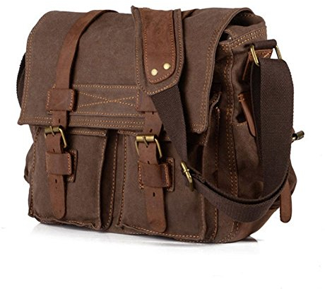 BW Vintage-Militär-Herren-Canvas-Tasche – 36,8 cm (14,5 Zoll), Vintage, lässig, Segeltuch, Kuriertasche, Militär-Leder, Leinen, Reise-Aktentasche, Umhängetasche, Schultasche für Notebook, Laptop