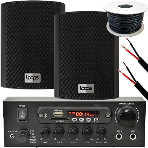 Outdoor Bluetooth Speaker Kit 2x Black Karaoke Stereo Amp Garden BBQ Parties