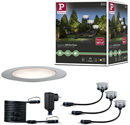 Paulmann 93692 Plug & Shine LED Außenleuchte Floor Eco 3er-Basisset 3000K 3x1W Silber 93692 Bodeneinbauleuchte LED Aussenleuchten