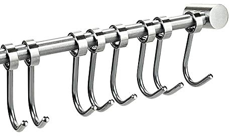 Stainless Steel Hanging Rail with 12 Removable Hooks – Heavy Duty Kitchen Utensil Rack, Wall Mounted Storage Bar for Pots, Pans, Mugs, Towels & Tools – Space Saving Organiser for Home & Office