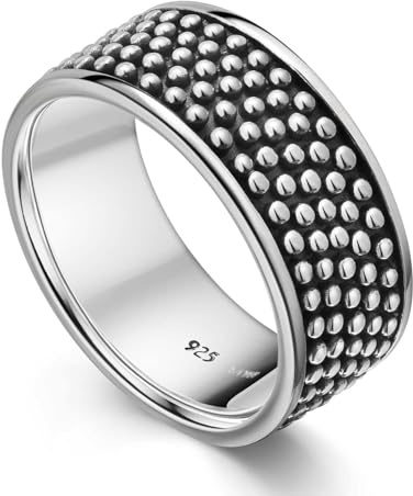 MATERIA Damen Herren Ring antik mit Punkten 925 Silber breit massiv #SR-109