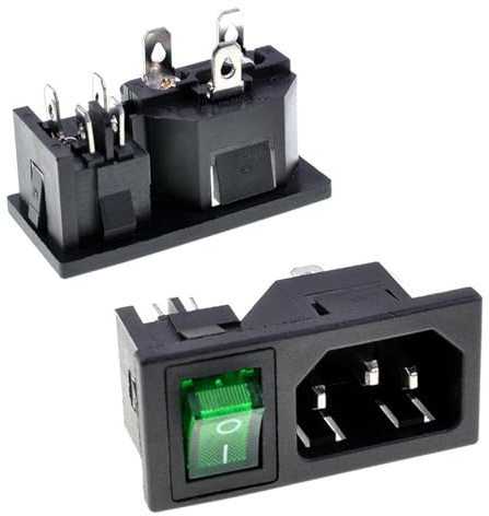 Oiyagai 5 Pezzi Connettore di Alimentazione IEC320 C14, Modulo di Ingresso con Interruttore, 250V AC 10A, Maschio (Verde)