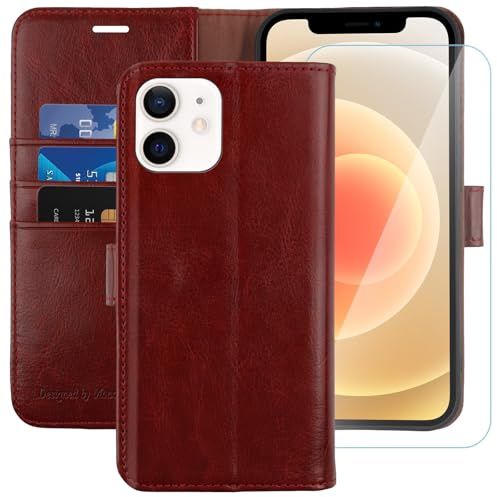 MONASAY Coque iPhone 11, Étui Portefeuille en Cuir PU Antichoc avec Fonction Support et Fentes pour Cartes (6,1 Pouces), Bourgogne