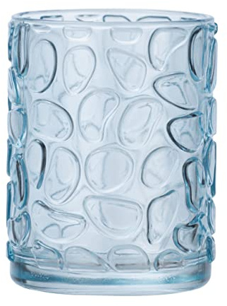 WENKO Zahnputzbecher Vetro rund, Zahnbürstenhalter für Zahnbürste & Zahnpasta aus Glas mit Reliefmuster, Ø 7,5 x 10 cm, Blau