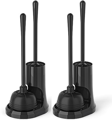 uptronic WC-Saugglocke und Bürste, Schüsselbürste und Robustes WC-Kolben-Set mit Halter, 2-in-1-Badezimmer-Reinigungs-Kombination mit modernem Caddy Ständer (Schwarz, 2 Set)