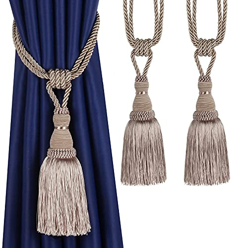 BEL AVENIR Dekorative Vorhang-Raffhalter, handgefertigt, elegante Seilbänder, Quasten, Raffhalter für Vorhänge (Hellbeige, 2)