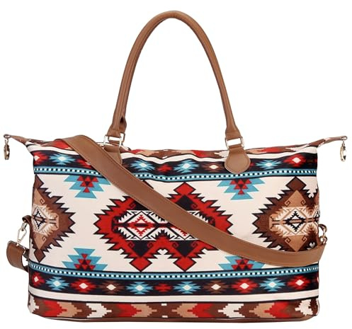Atzec Print Duffle Bag with Shouler Strap Cow Print Overnight Bags for Women Western Weekender Bag for Hospital Maternity
