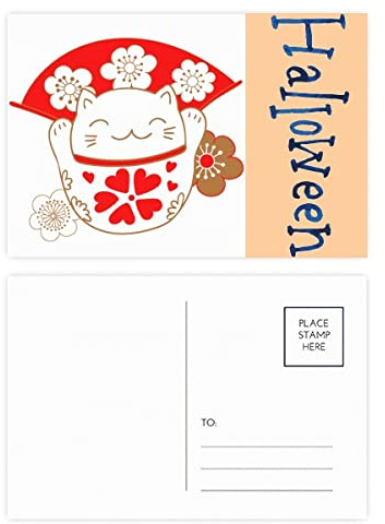Postkarten-Set mit Kirschblüten, Glückskatze und Glückskatze aus Japan, Halloween-Postkarten-Set, Dankeskarte, 20 Stück