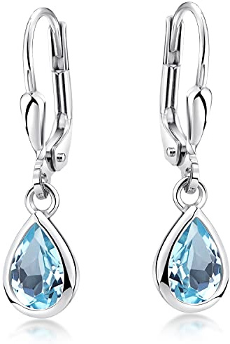 Edelstein Ohrringe Silber 925 hängend in Tropfenform 25 x 6mm SO-448 | elegante Ohrhänger aus anlaufgeschütztem Sterlingsilber mit Edelsteintropfen incl Geschenk Box von MATERIA by Matthias Wagner