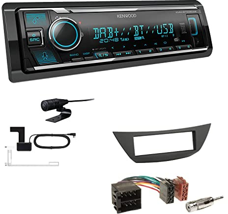 Kenwood KMM-BT508DAB 1-DIN Digital Media Receiver Autoradio DAB+ Bluetooth Amazon Alexa Einbauset passend für Renault Laguna III ab 2007 schwarz