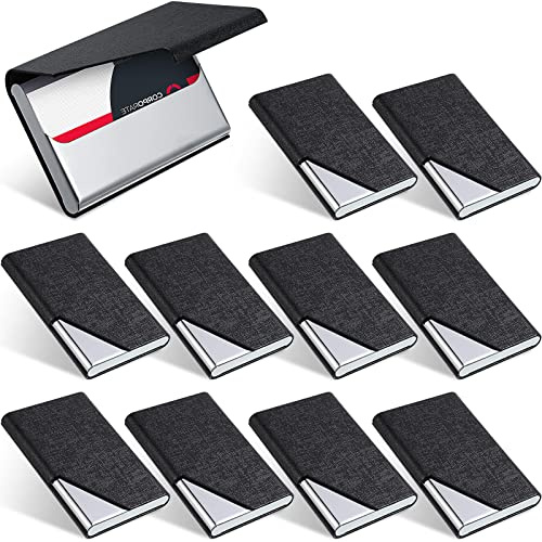 Visitenkartenetui mit Magnetverschluss, PU-Leder, Edelstahl, mehrere Visitenkartenetui, schlanke Visitenkartenetui für Kreditkarten, Ausweise, Damen, Herren, Bürobedarf (schwarz, Grundstil), 10 Stück