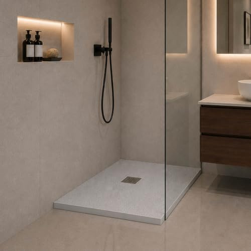 Yellowshop - Piatto doccia quadrato marmoresina 80x80 o 90x90 cm h 2,5 cm HEAVY Grigio con sifone, piletta e copripiletta inox (80x80 cm)