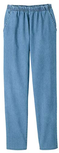 EOM Womans Pull On Side Pockets Full Elastic Waist Jeans (Chambray, M)