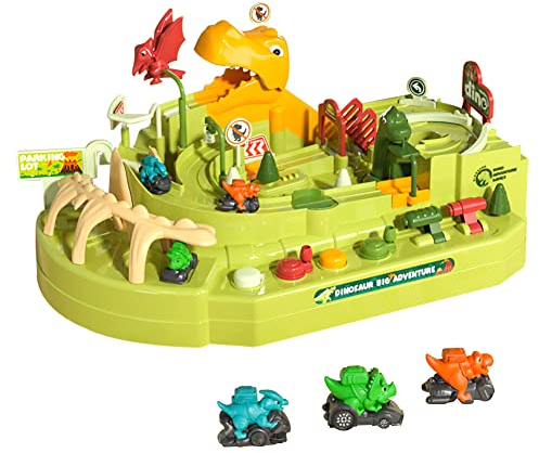 ISAKEN Rennstrecke Auto Abenteuer Spielzeug für Kinder, Dinosaurier Auto Adventure Frühpädagogisches Car Adventure Track Autobahnen Vorschule Lernspielzeug für Jungen Mädchen ab 3 4 5 6 7 Jahre