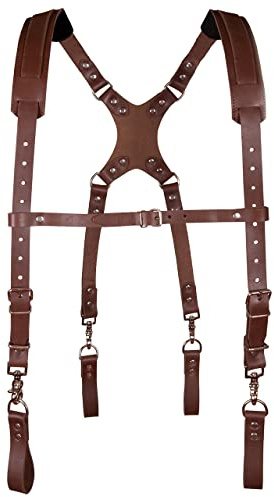 STAMESKY Leather Stronghold Suspension System | Tool Belt Suspenders | Tool Belt Shoulder Strap | Fully Adjustable Padded Leather Tool Belt Suspenders | Padded Tool Belt | Leather Suspenders for Work