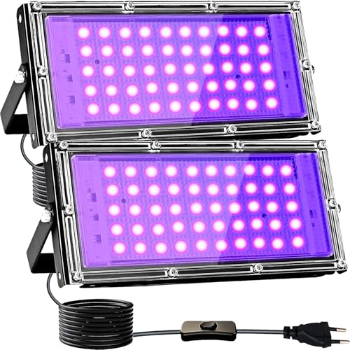 50W LED Svart ljusstrålkastare, Indmird 2 st svartljuslampor med kontakt, IP65 vattentät UV-spotlight med strömbrytare, 395-400nm UV-strålkastare för bar,disco,party,halloween,scen