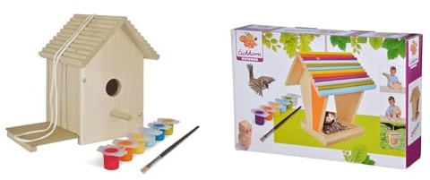 Eichhorn 100004581 Outdoor-100004581-Vogelhaus aus Holz, zum Zusammenbauen und Bemalen & 100004582 Outdoor-100004582-Futterhaus aus Holz
