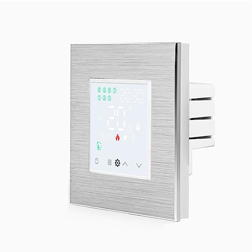 Luxus-Time WiFi Raumthermostat Heizungsthermostat Rahmen EXT. Sensor Thermostat Fußbodenheizung programmierbar Tuya App Alexa Google HTWI Weiß im Aluminiumrahmen Silber Alu