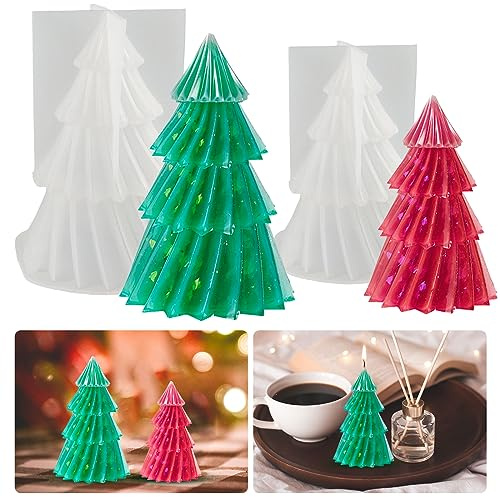 2 Stück Silikonform Weihnachten Kerzen Formen Weihnachtsbaum Silikonform | Tannenbaum Kerzenform Seifenform Silikon Gießform Tannenbaum Form Weihnachten Deko