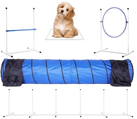 Sporting Dog Anfänger-Agility-Kit | 5-Teiliges Hunde-Agility-Set Für Hunde | Agility-Sprünge | Reifensprünge | Geflochtene Stangen | 10-Fuß-Tunnel Mit Sandsäcken | Pause-Box