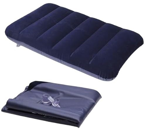 Fia Direct Large Inflatable Head Rest Cushion Rectangle Pillow - Blow up Cushion for Travel and Camping - Soft and Comfortable (Navy Blue)