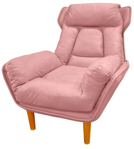 Relaxsessel mit Liegefunktion Modern mit Hocker Loungesessel mit Breiten Armlehnen Weicher Polsterstuhl mit Massivholzfüßen für Schlafzimmer Wohnzimmer (Color : Pink, Size : Chair)