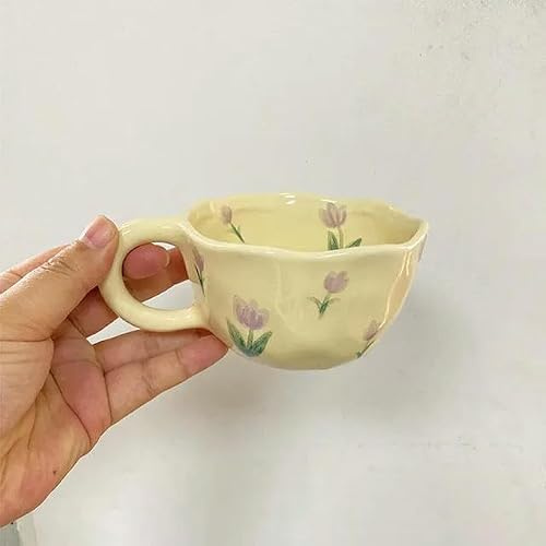 TUITA Keramik-Kaffeetassen, handgeklemmte Milch-Teetasse, unregelmäßige blumenförmige Wasserflasche, Haferflocken-Frühstücksbecher, Küchentrinkgeschirr