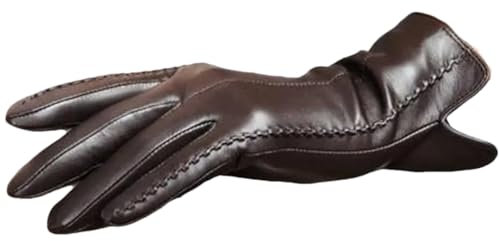 Elegante Frauen Leder Handschuhe Dünne Seide Futter Fahren Handschuhe Trend Weibliche Handschuh Thermische Gefüttert Fahren Handschuhe, dunkelbraun, 42