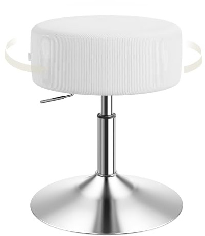 WOLTU Taburete Tocador Redondo, Silla de Maquillaje Giratoria, con Altura Ajustable para Salón, Cafetería y Bistro, Asiento Tapizado en Pana, Nube Blanca