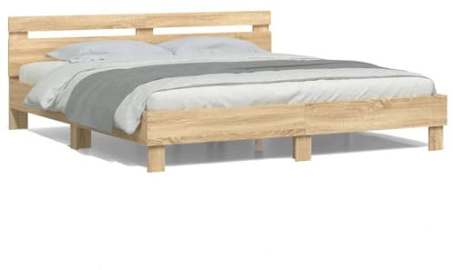 ZEYUAN Bettgestell mit Kopfteil und LED-Beleuchtung Sonoma-Eiche, Bett, Bed Frame, Familienbett, Bettrahmen, Bett Gestell, Bett Rahmengestell, Schlafzimmer Bett - 3207527