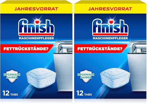 Finish Maschinenpfleger Tabs – Spülmaschinentabs gegen Schmutz und Fett im Inneren der Spülmaschine – Jahresvorrat mit 12 Geschirrspülreiniger Tabs (Packung mit 2)