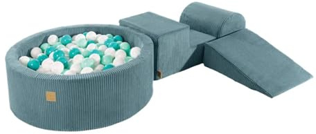 MEOWBABY Spielplatz aus Schaumstoff mit Bällebad 240x45cm - Schaumspielset mit 200 Bälle für Kinder, Velvet, Ecru: Golden/Beige/Weiß/Transparent