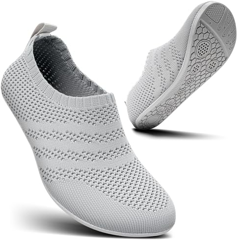 KOWAYI Herrtofflor slip-on husskor för kvinnor barfotaskor lätta halkfria resetofflor med gummisula unisex, 44 ljusgrå, 44 EU