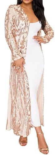 LIUYUYOUGO Cardigan Donna Estivo, Cardigan da Donna con Paillettes Scintillanti Spolverino Vintage Anni '20 Aperto sul Davanti Abiti A Maniche Lunghe Cappotti Elegante Cappotto Coprispalle in Rete T