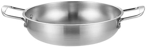 Tomotato Poêle à Frire en Acier Inoxydable, 1350ml Poêle à Frire à Double Poignée, Poêle à Paella à Fond Plat pour Cuisson Sur Cuisinière et Cuisinière Électrique (Argent)