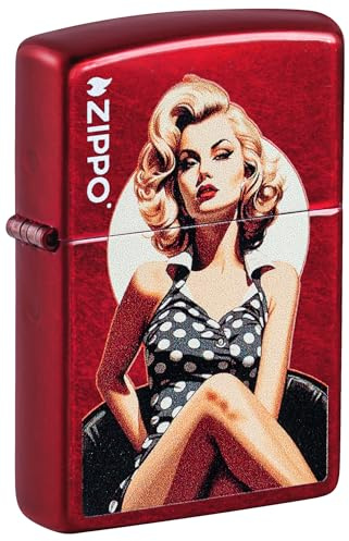 Zippo Sturmfeuerzeug - Vintage Pinup Design - Rot - Colour Image - Nachfüllbar - Wiederverwendbar - Windfestes Design - Geschenkbox - Made in USA