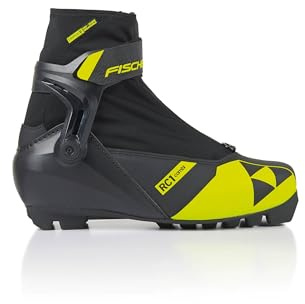 Fischer Junior RC1 Combi Bottes de ski nordique – Classique Roll-Off Respirante Support de cheville Junior Fit Chaussures de sports d'hiver de ski de fond, noir/jaune, 41