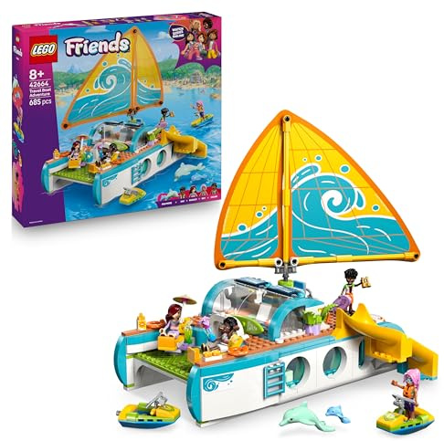 LEGO Friends Segelabenteuer Set - Spielzeug inkl. Boot mit drehbarem Segel, 4 Minipuppen und 2 Delfinfiguren sowie lustigem Zubehör - kreatives Geburtstagsgeschenk für Mädchen ab 8 Jahren - 42664