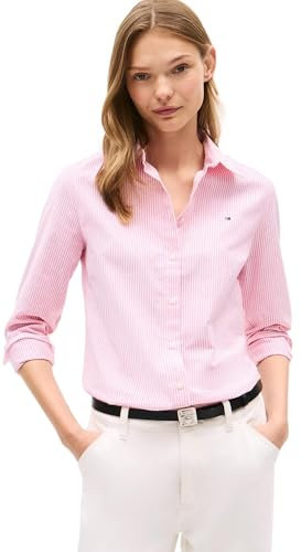 Tommy Hilfiger Chemise pour femme avec patte de boutonnage, col et manches ajustables, couleur unie, XL