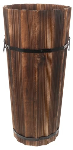 HYTROVE Handmade Wooden Umbrella Storage Bucket Dual Function Design for Umbrellas Walking Canes Decorative Fans Indoor Parasol Stand for Home Use